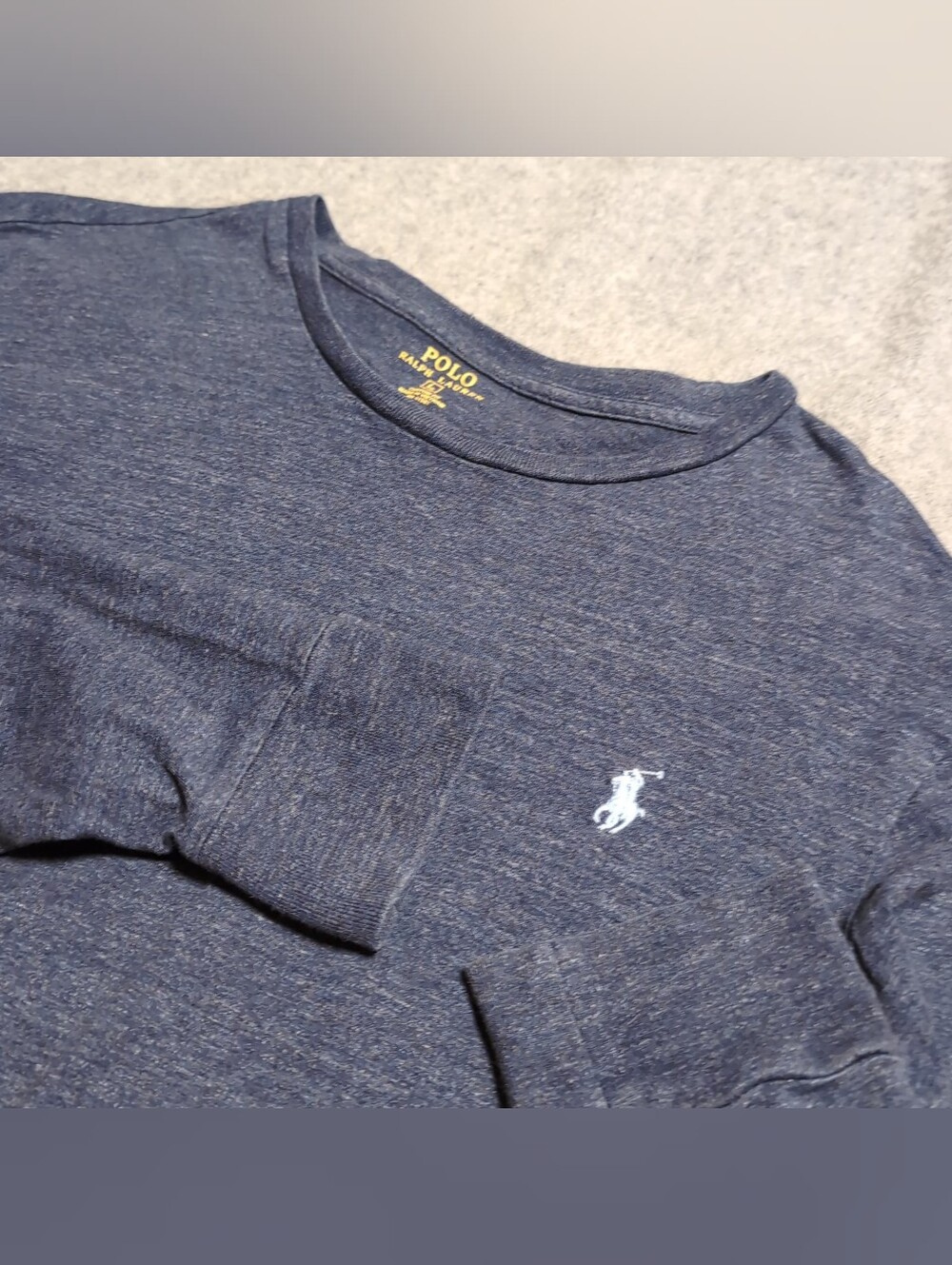Polo Ralph Lauren Long Sleeve Shirt Navy Heathered Knit Boys Size L Embroidered